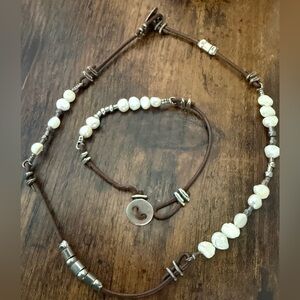 Silpada Freshwater Pearl, Sterling Silver & Braided Leather Necklace & Bracelet